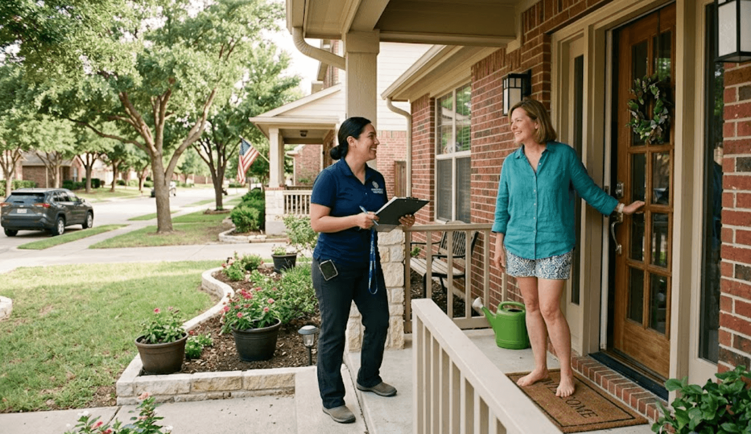 Canvasser talking with a resident at their front door